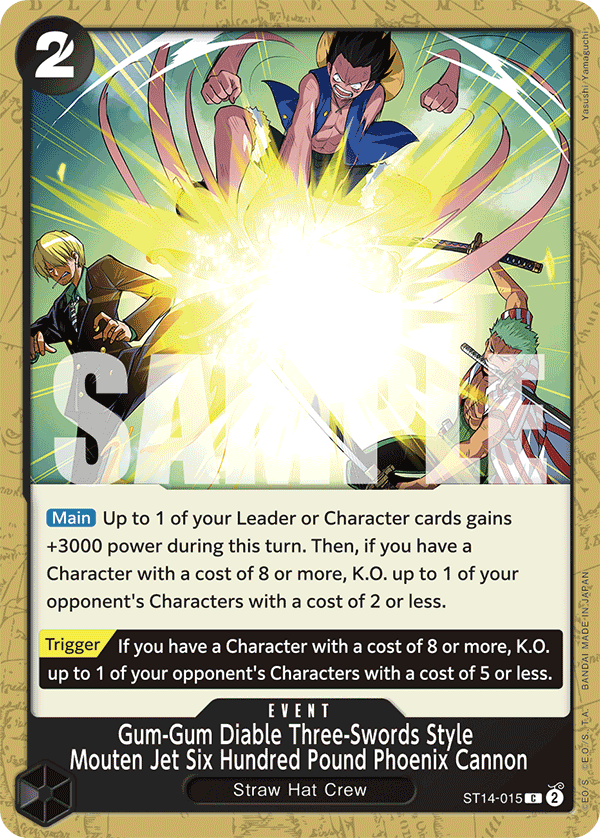 Gum-Gum Diable Three-Swords Style Mouten Jet Six Hundred Pound Phoenix Cannon - onepiece TCG Card