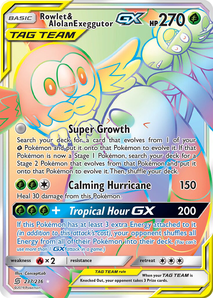 Rowlet & Alolan Exeggutor GX - Pokémon TCG Card